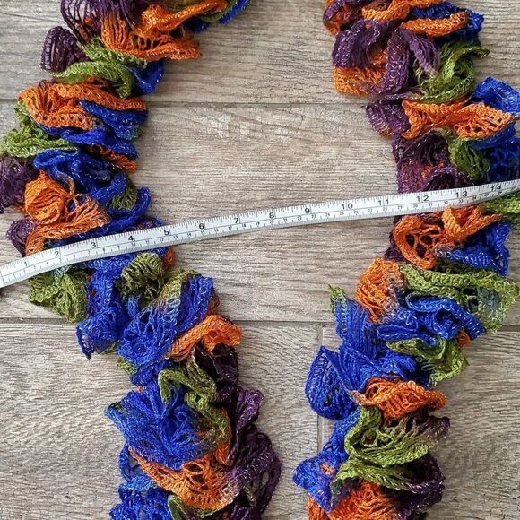 BOGO Scarf Sale - Hand Crafted crochet orange green blue and purple ruffle scarf - Picture 6 of 6
